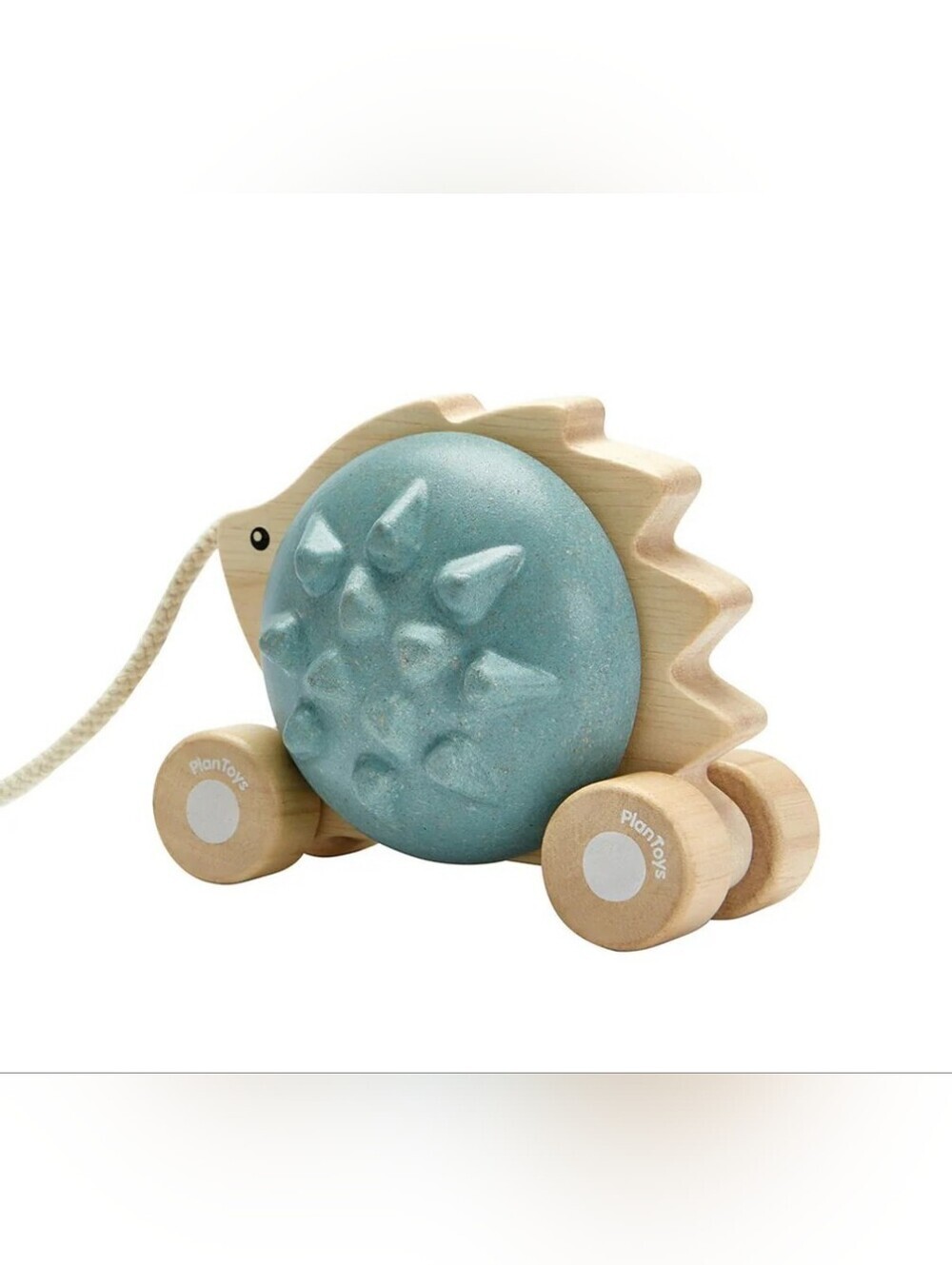 PlanToys Pull Along Hedgehog Blue Wooden Montessori NIB